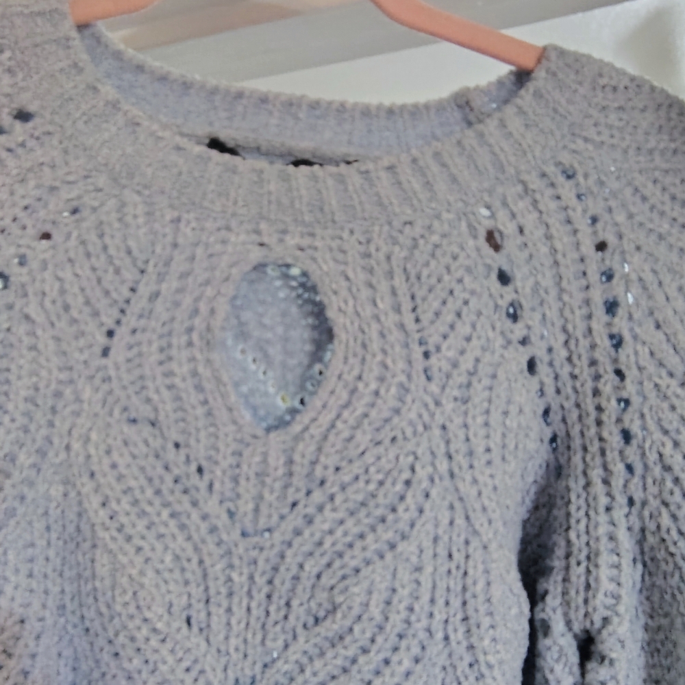 White House Black Market Light Blue Sweater with knitted opening in the front - Picture 3 of 8